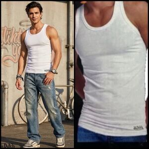 Von Dutch Y2K Retro Classic White Men’s Ribbed Von Dutch Logo Accent Tank Top XL